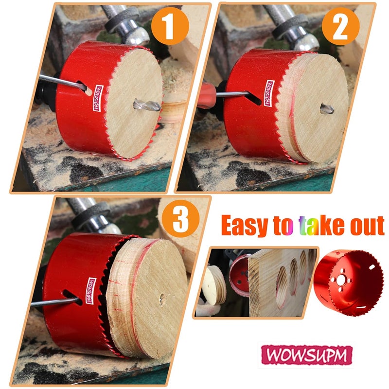 wowsupm 3-5/8” HSS Bi Metal Hole Saw Cutter with Arbor Heavy Duty Hole Saw Bit for Wood Drywall Plastic Aluminum Mild Steel Iron Metal Stainless Steel - Image 5